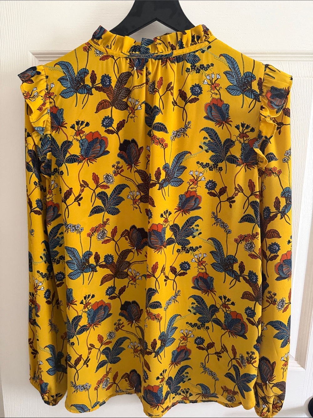 LOFT Yellow Floral Ruffled Long-Sleeve Blouse - Picture 8 of 11